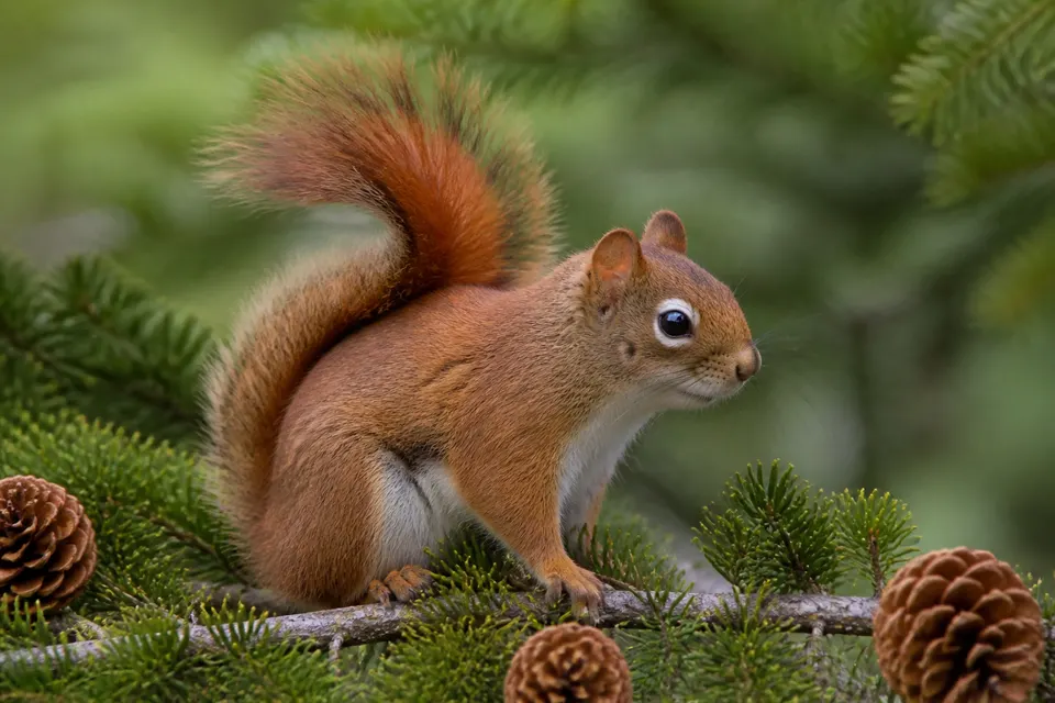 American red squirrel (Tamiasciurus hudsonicus) — identification photo